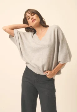 POLO pull col v gris clair chiné