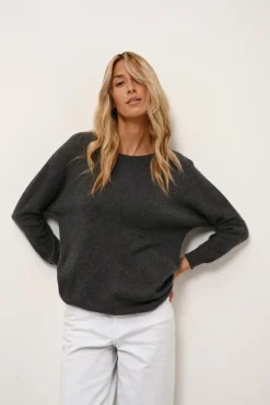 REBECCA pull col rond anthracite chiné