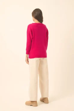 REBECCA pull col rond fuchsia