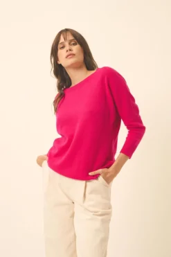 REBECCA pull col rond fuchsia