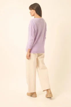 REBECCA pull col rond mauve chiné