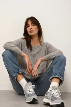 REBECCA pull col rond nuage chiné