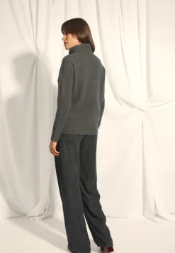 ROMANE pull col roulé anthracite chiné