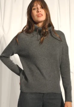 ROMANE pull col roulé anthracite chiné