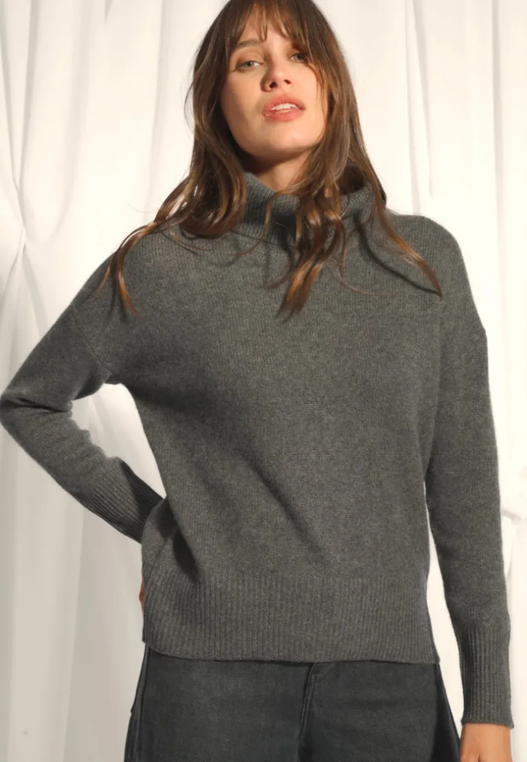 ROMANE pull col roulé anthracite chiné