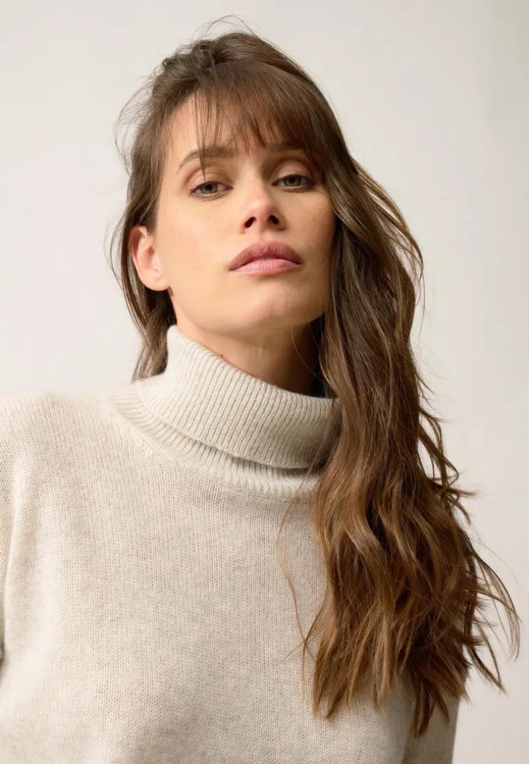 ROMANE pull col roulé gris perle chiné