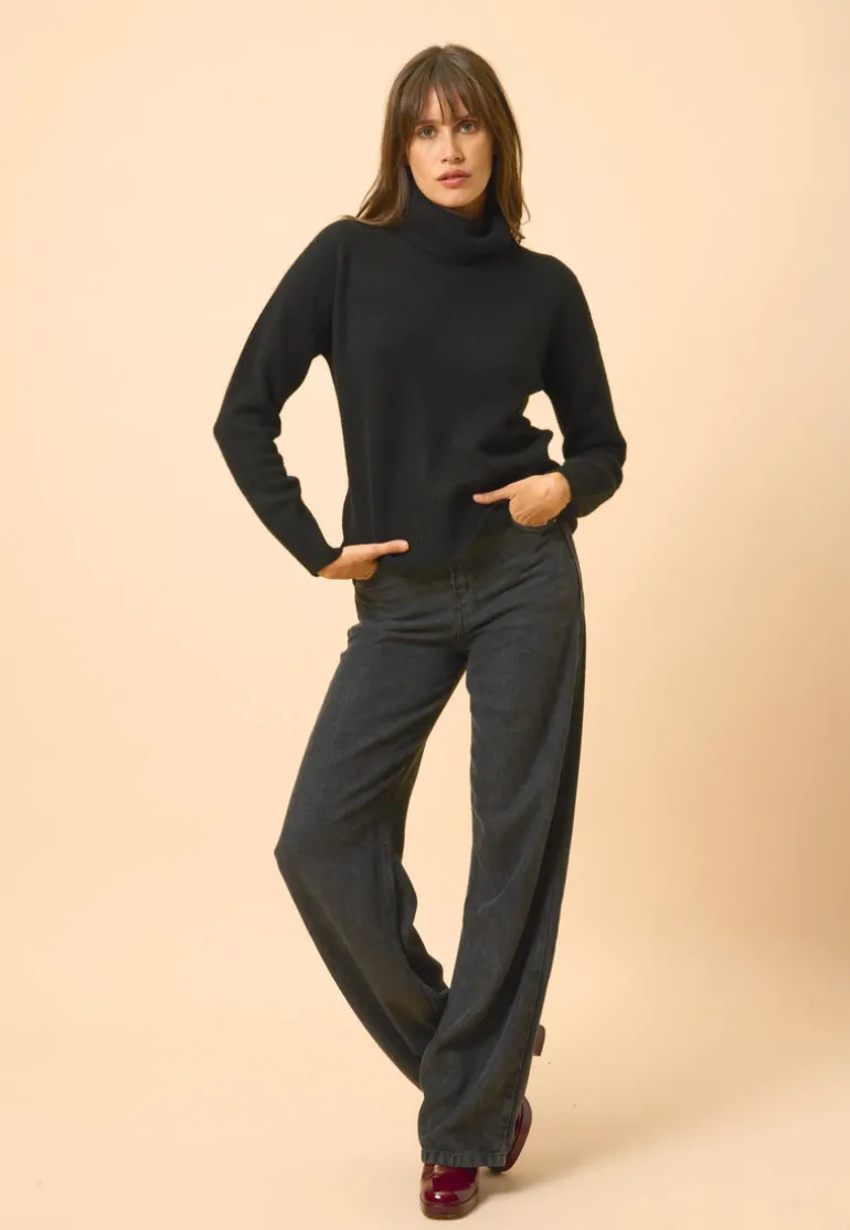 ROMANE pull col roulé noir