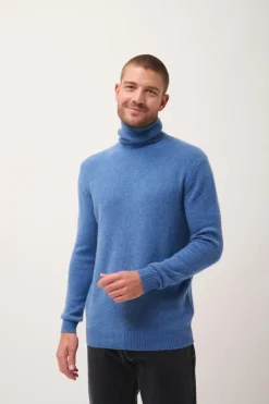 SACHA pull col roulé bleu denim