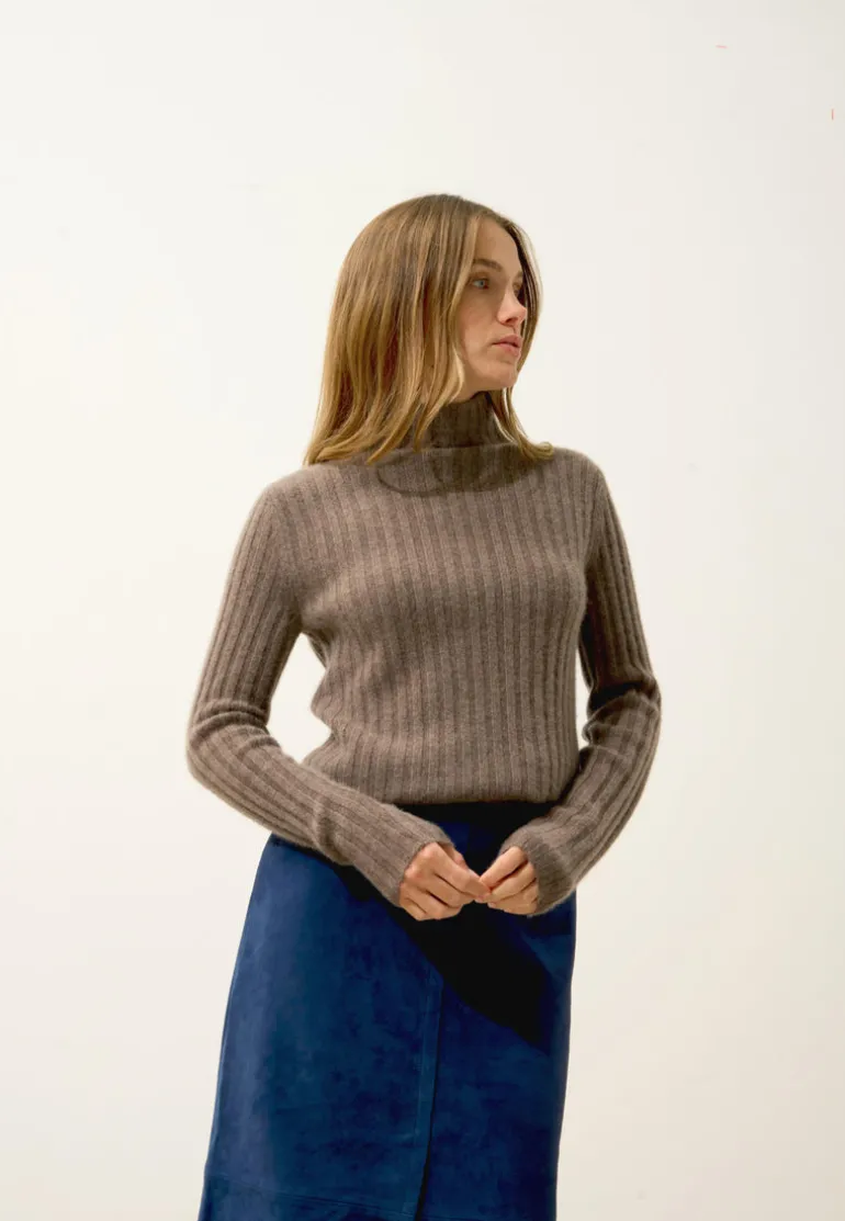 SUNNEVA pull col montant taupe chiné