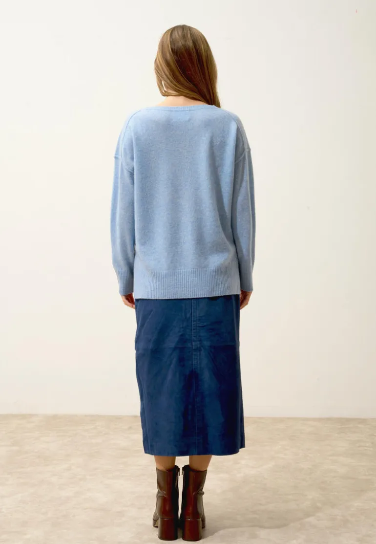 TESS pull col rond bleu ciel chiné