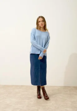 TESS pull col rond bleu ciel chiné