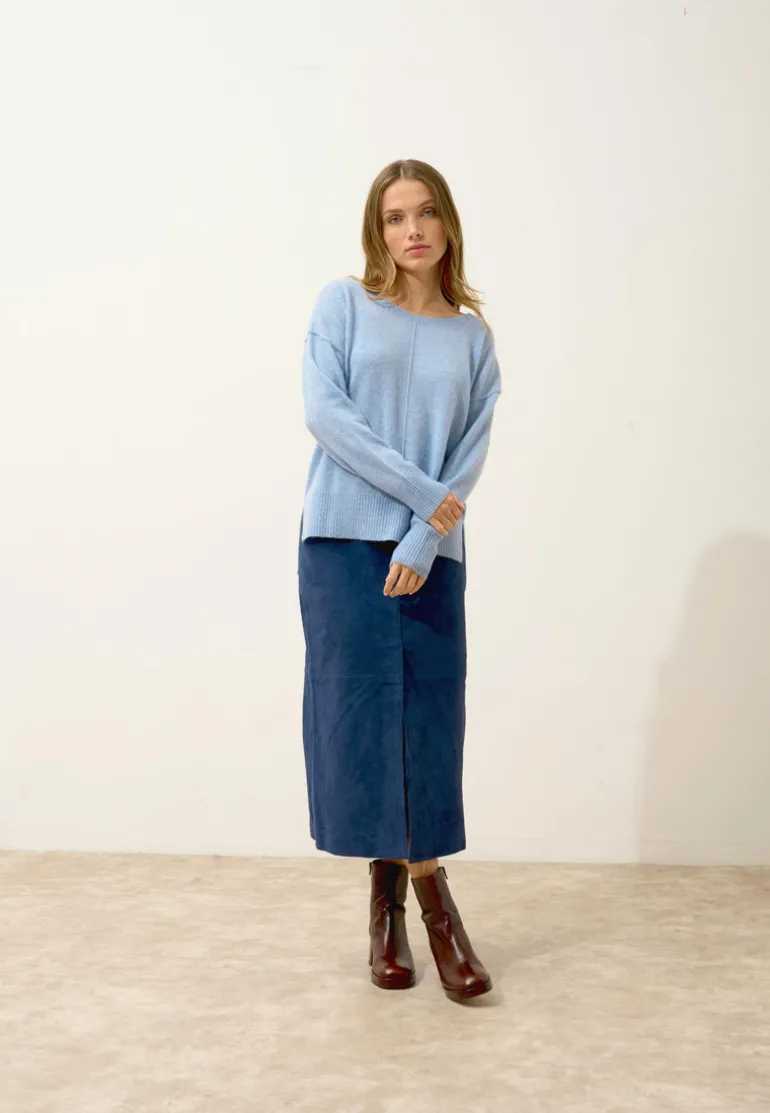 TESS pull col rond bleu ciel chiné