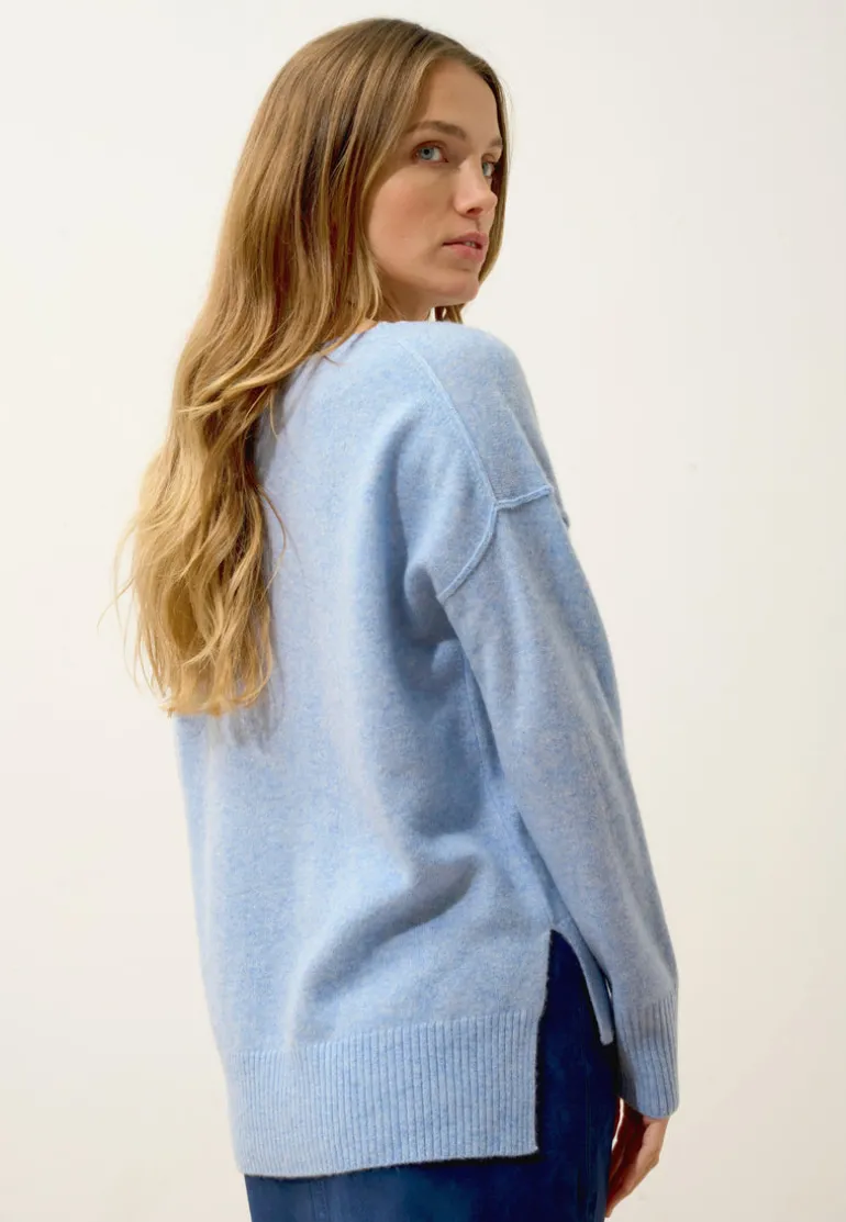 TESS pull col rond bleu ciel chiné