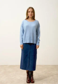TESS pull col rond bleu ciel chiné