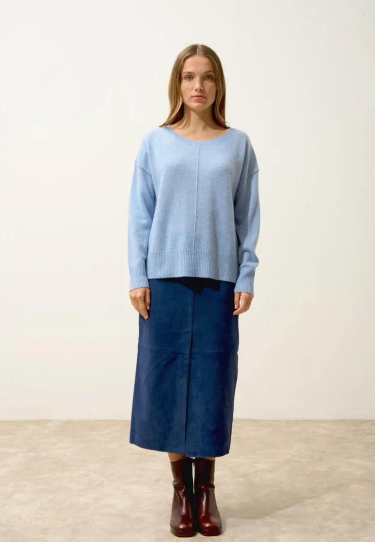 TESS pull col rond bleu ciel chiné
