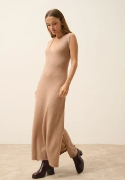 TESSA robe col v camel chiné