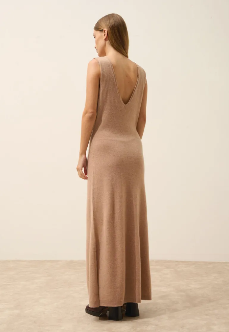 TESSA robe col v camel chiné