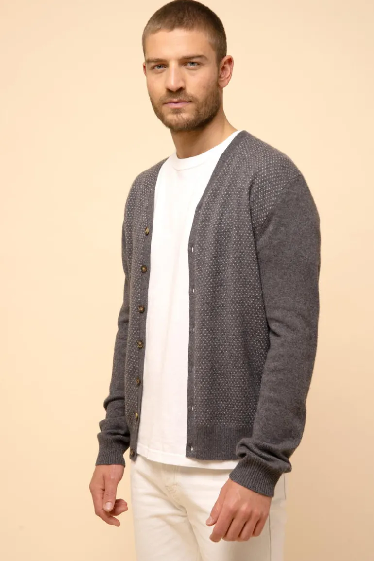 THEA cardigan col v anthracite chiné