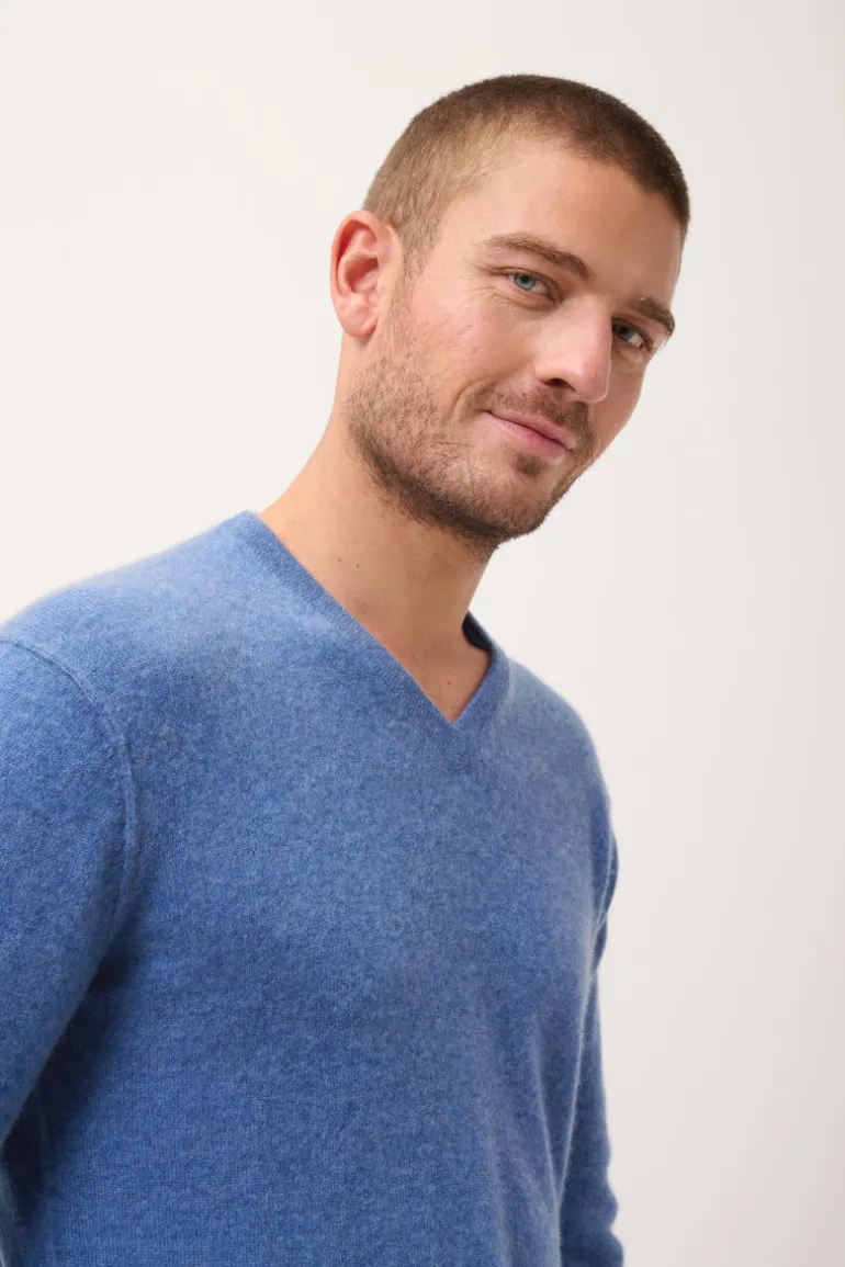 TOM pull col v bleu denim