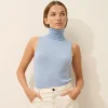 VIOLET pull col roulé bleu ciel chiné
