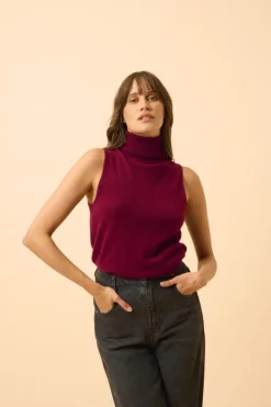 VIOLET pull col roulé bordeaux