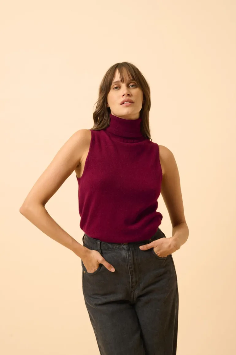 VIOLET pull col roulé bordeaux