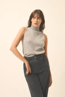 VIOLET pull col roulé nuage chiné