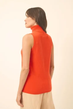 VIOLET pull col roulé orange