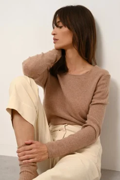 VIVIAN pull col rond camel chiné