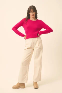 VIVIAN pull col rond fuchsia