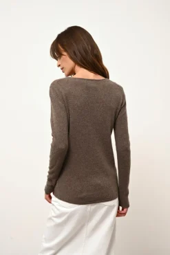 VIVIAN pull col rond taupe chiné