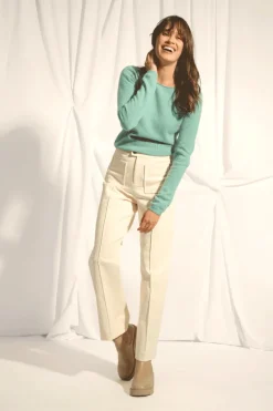 VIVIAN pull col rond vert chiné