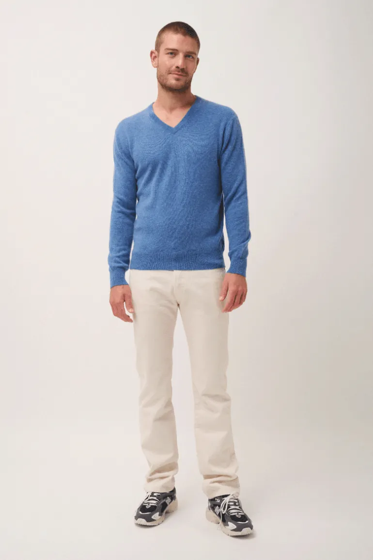 WALT pull col v bleu denim