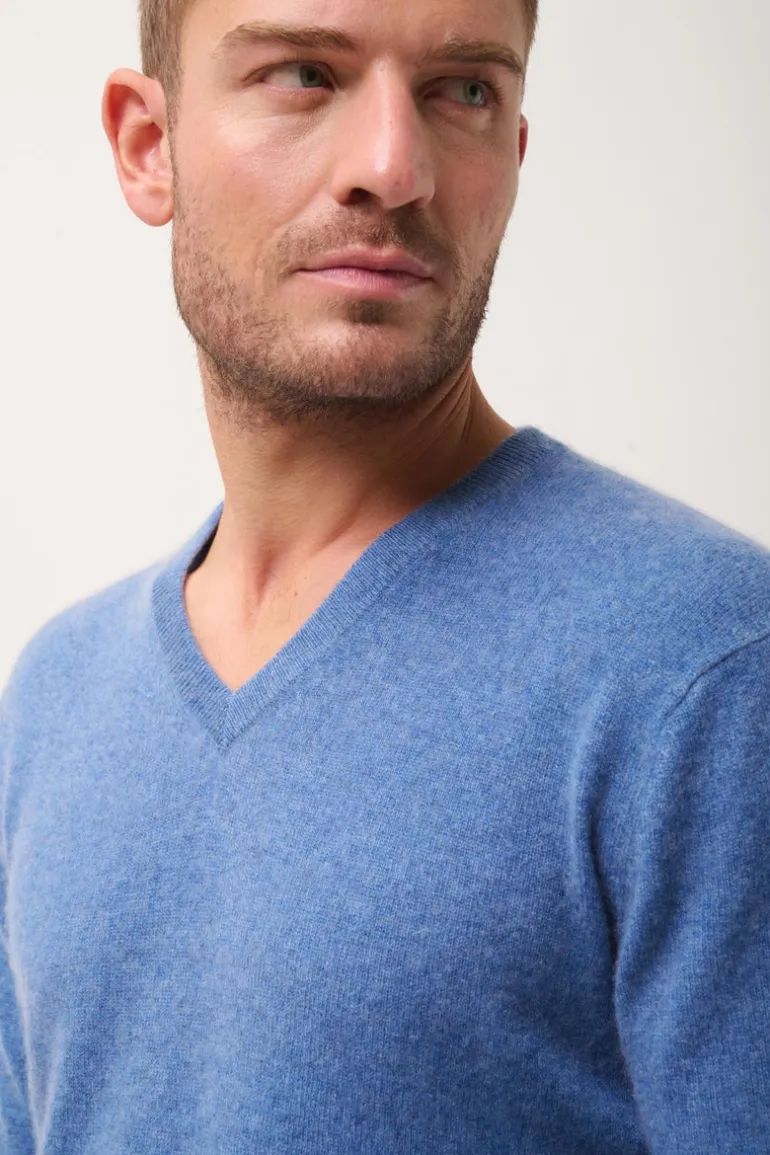WALT pull col v bleu denim