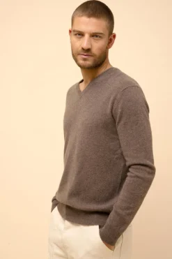 WALT pull col v taupe chiné
