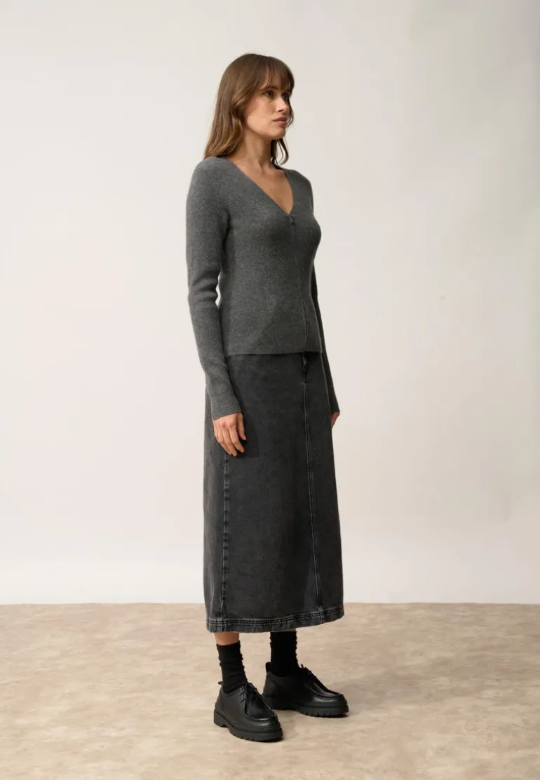 ZION gilet col v anthracite chiné