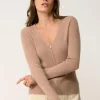 ZION gilet col v camel chiné